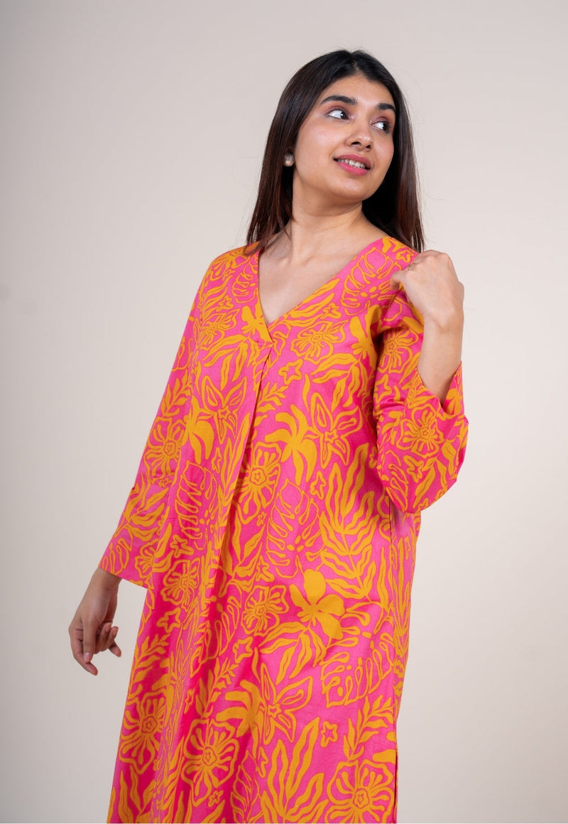 Raila Sunset Pink Printed Cotton Straight Kurta