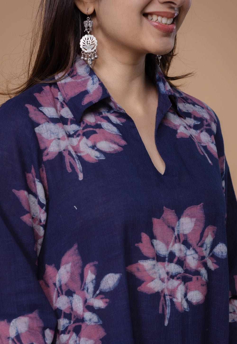 Drisha Purple Dabu Slub Cotton A Line Dress