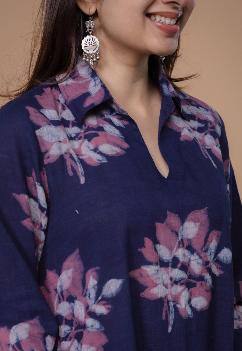 Drisha Purple Dabu Slub Cotton A Line Dress
