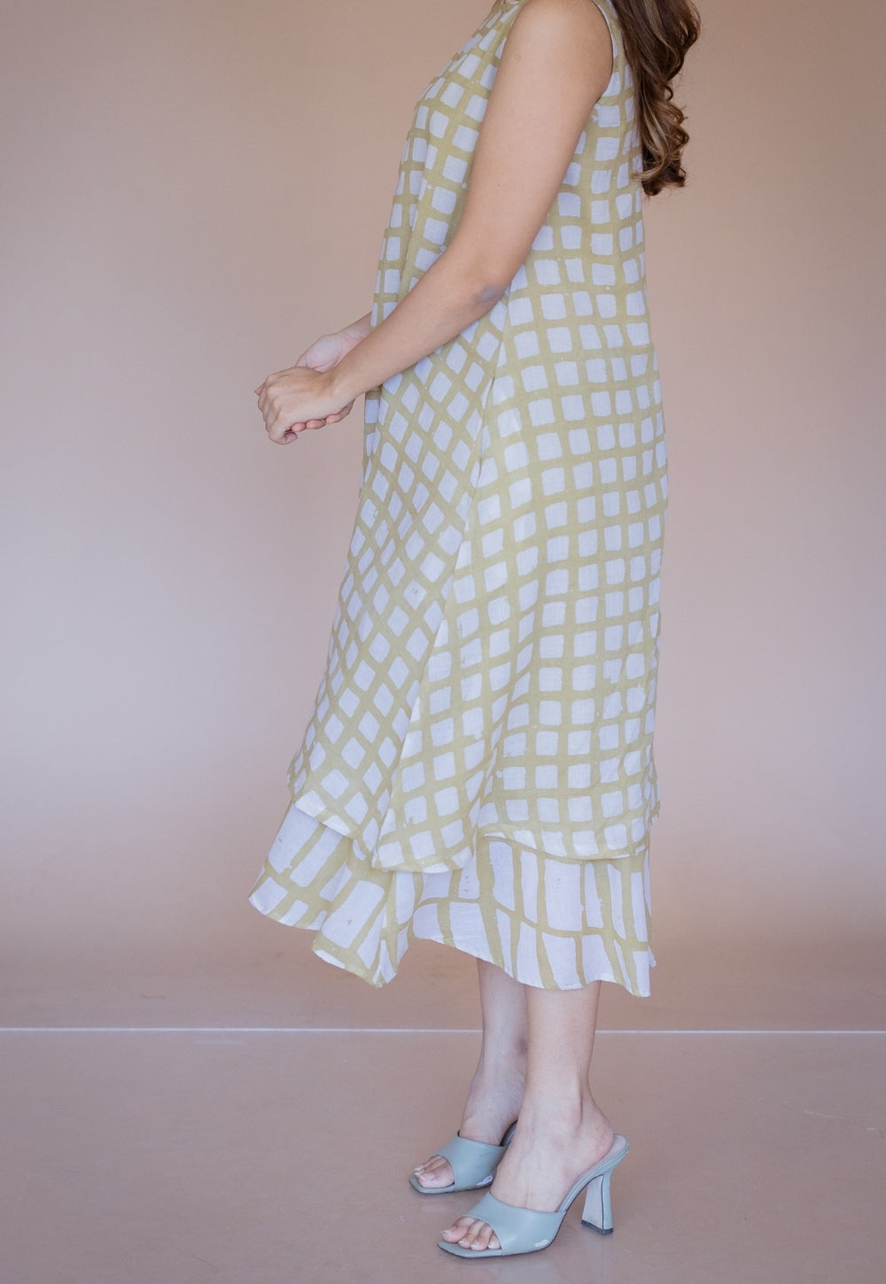 Asfia Green Batik MulMul A Line Dress with Slip