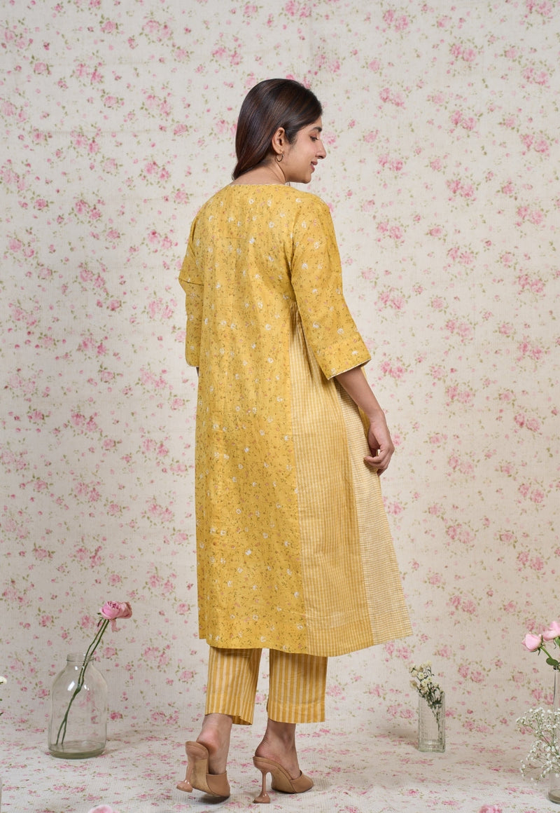 Olivia Yellow Sanganeri Mul Cotton Kali Kurta