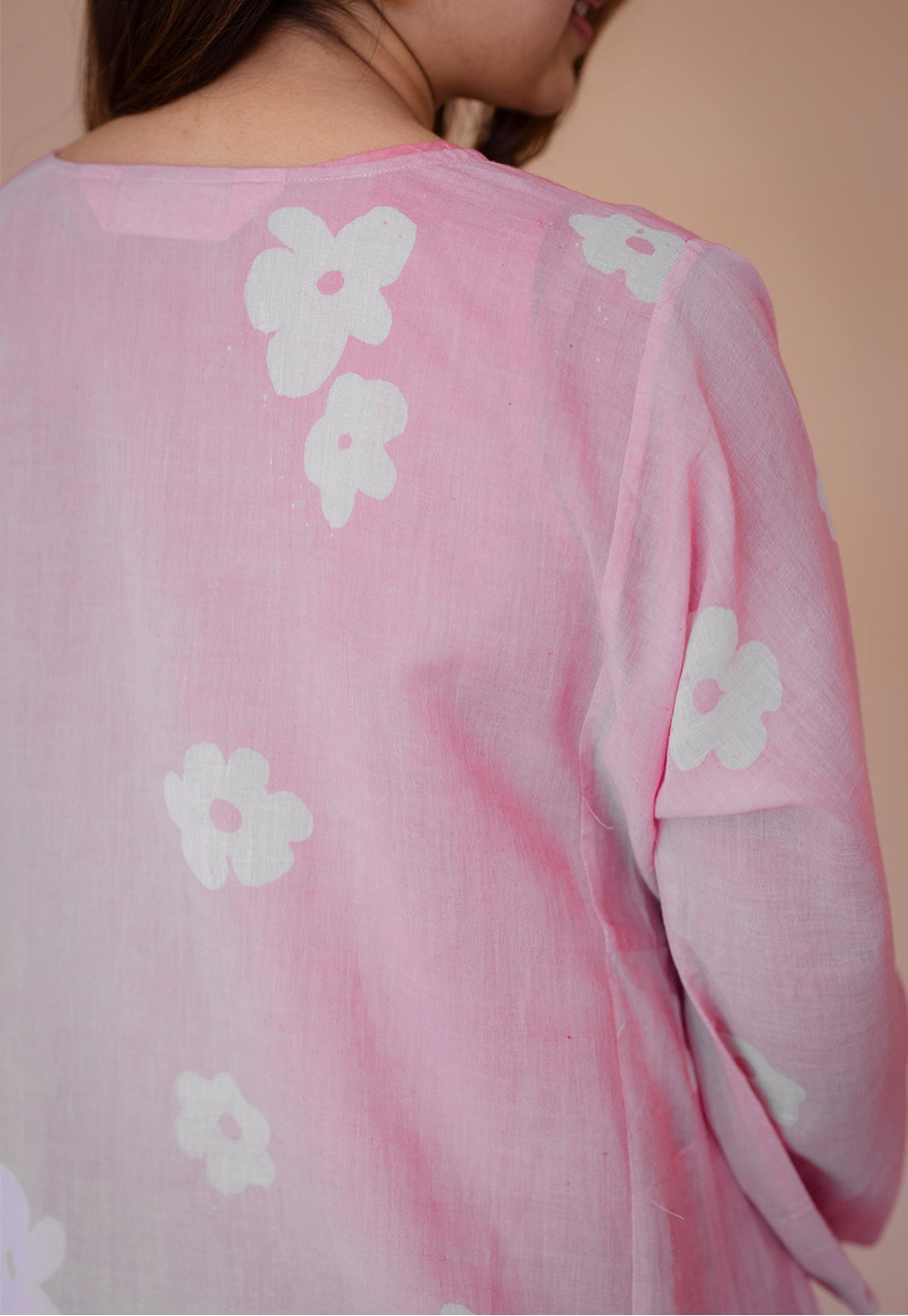 Alizah Pink Batik MulMul Jhabbha Kali Kurta with Slip