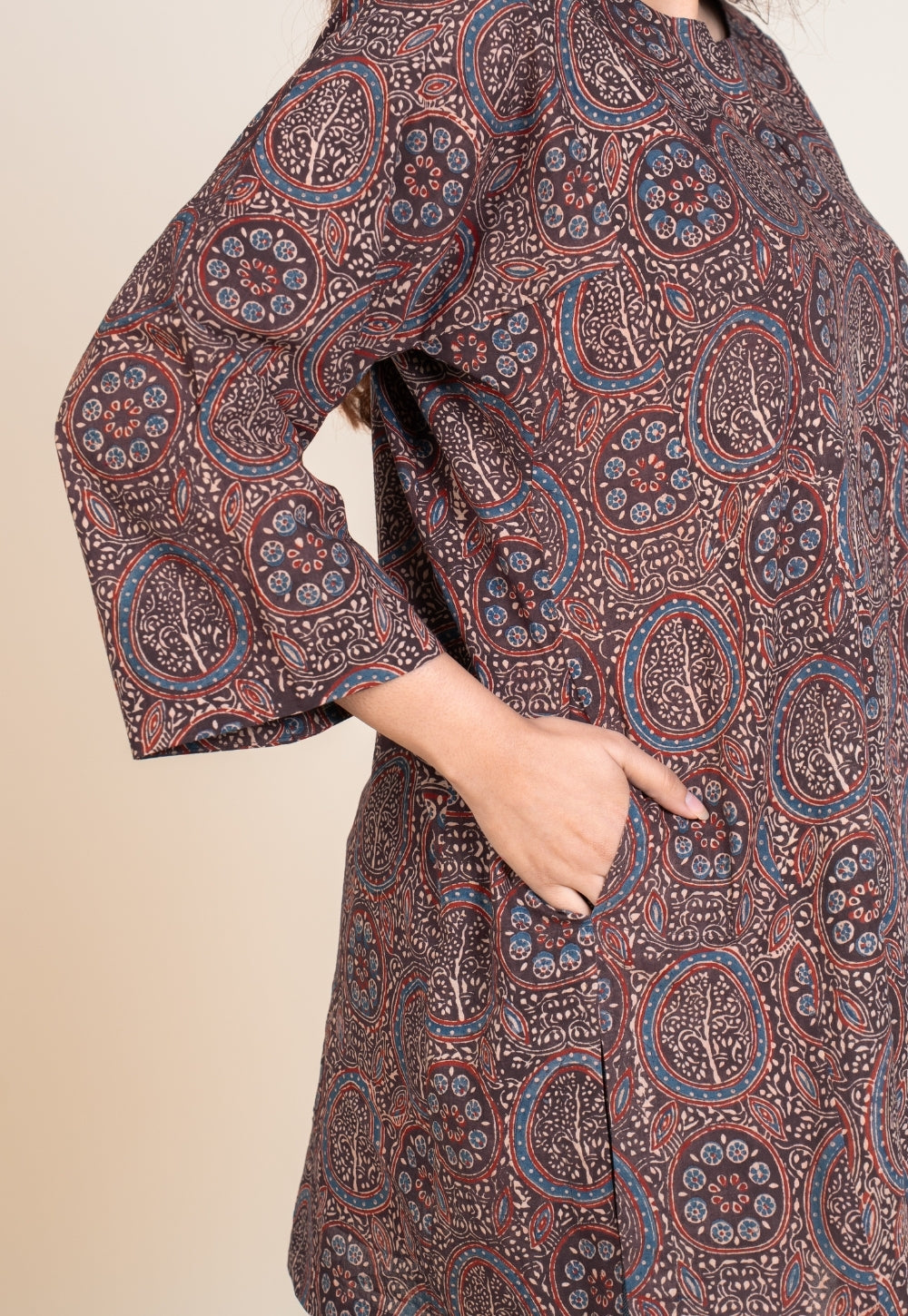 Aayra Red Ajrakh Cotton A Line Short Top