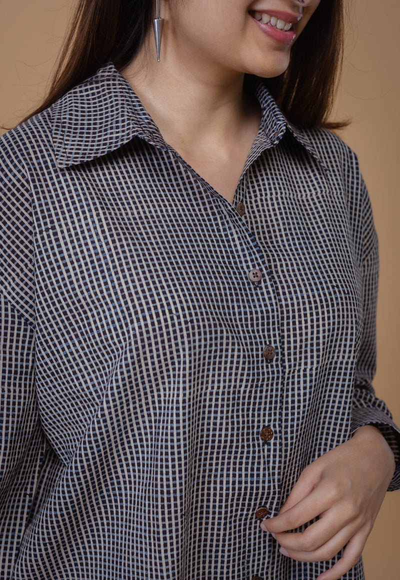 Ruhi Black Ajrakh Cotton Straight Shirt