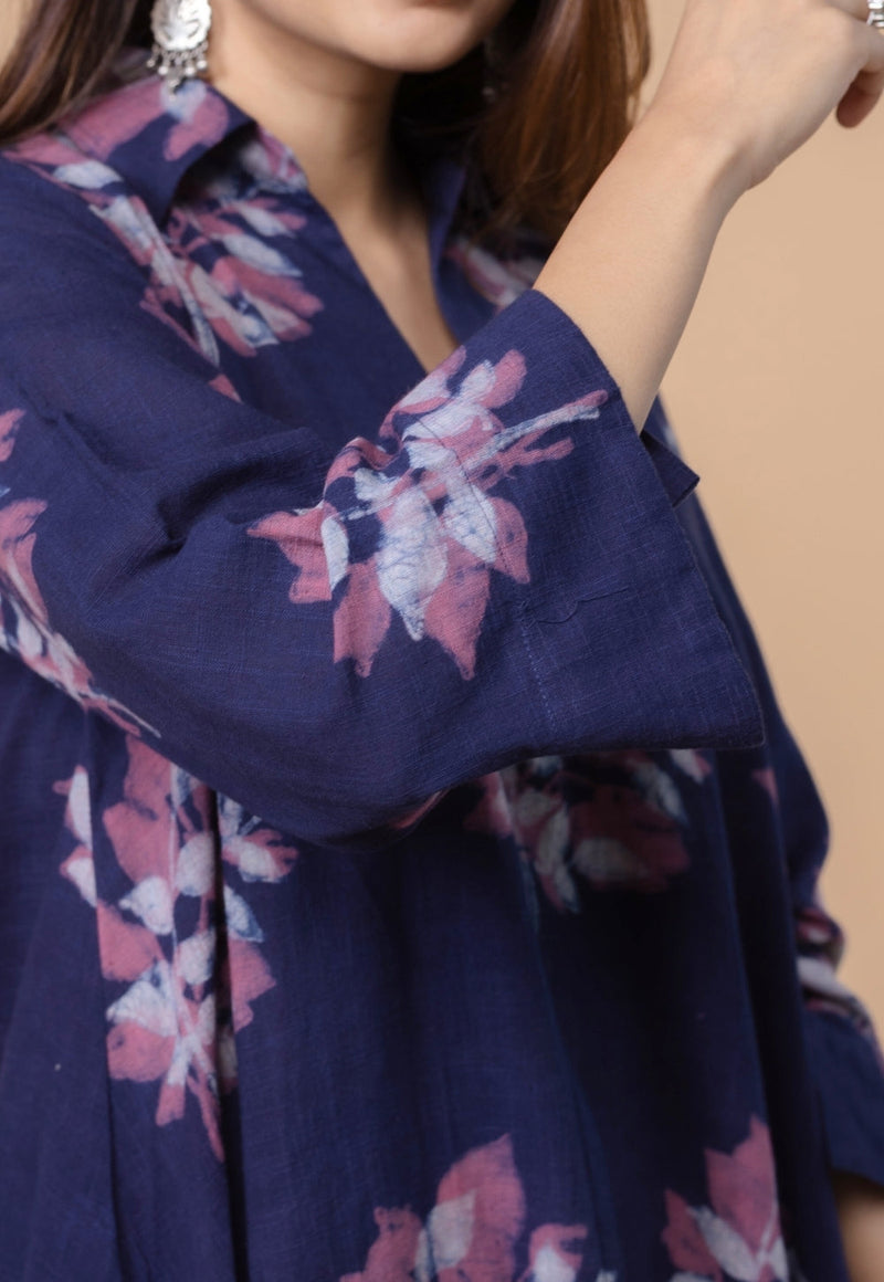 Drisha Purple Dabu Slub Cotton A Line Dress