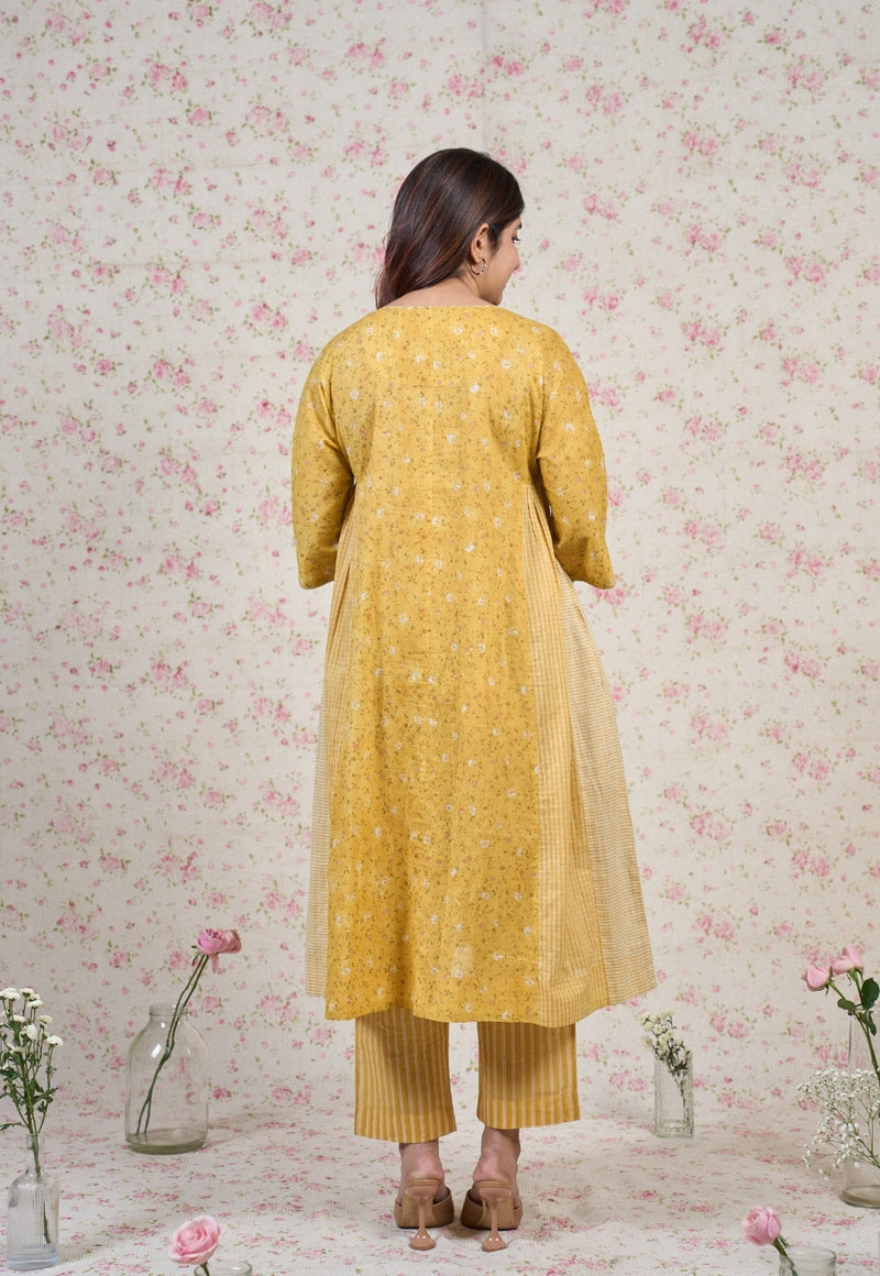 Olivia Yellow Sanganeri Mul Cotton Kali Kurta