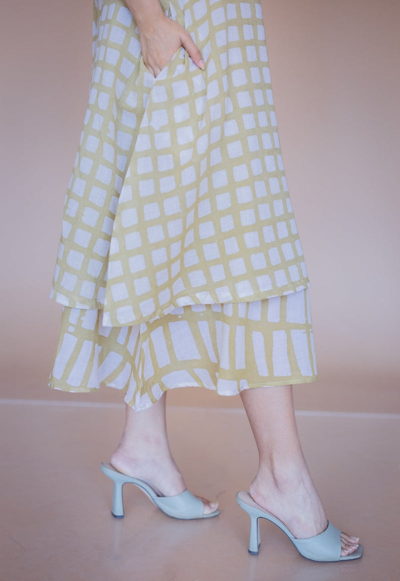 Asfia Green Batik MulMul A Line Dress with Slip