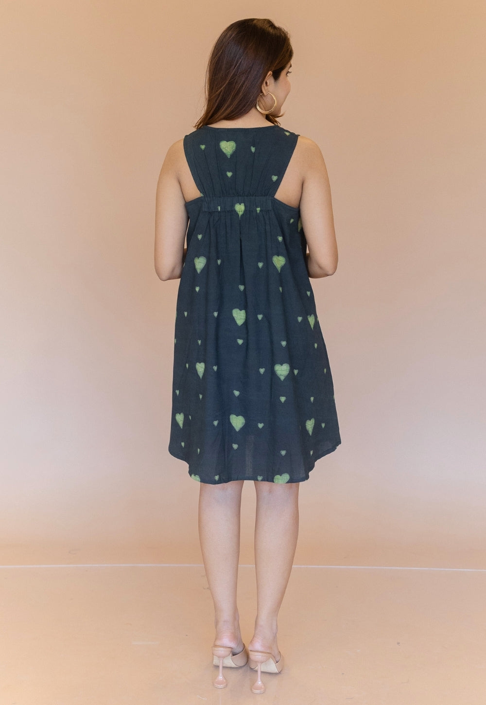Inam Green Dabu Cotton A Line Dress