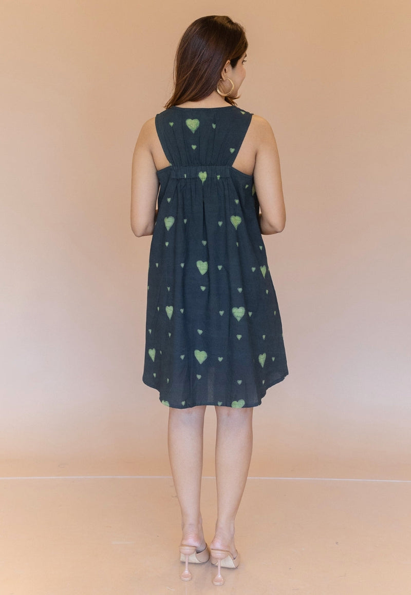 Inam Green Dabu Cotton A Line Dress