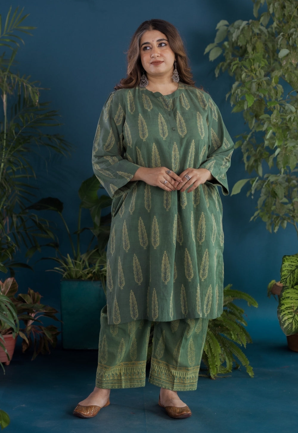 Harshi Green Ajrakh Cotton Straight Kurta