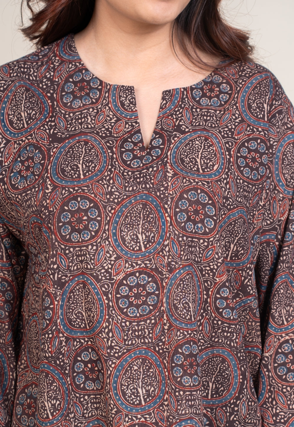 Aayra Red Ajrakh Cotton A Line Short Top