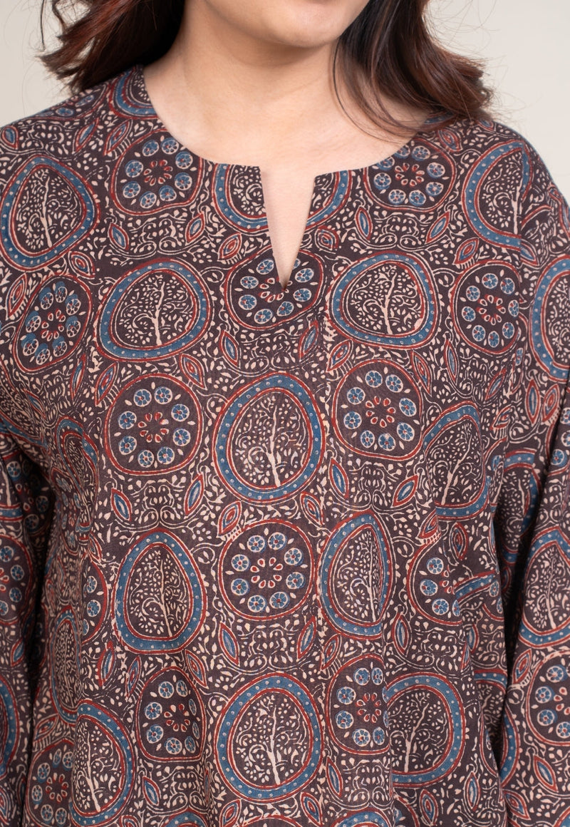 Aayra Red Ajrakh Cotton A Line Short Top