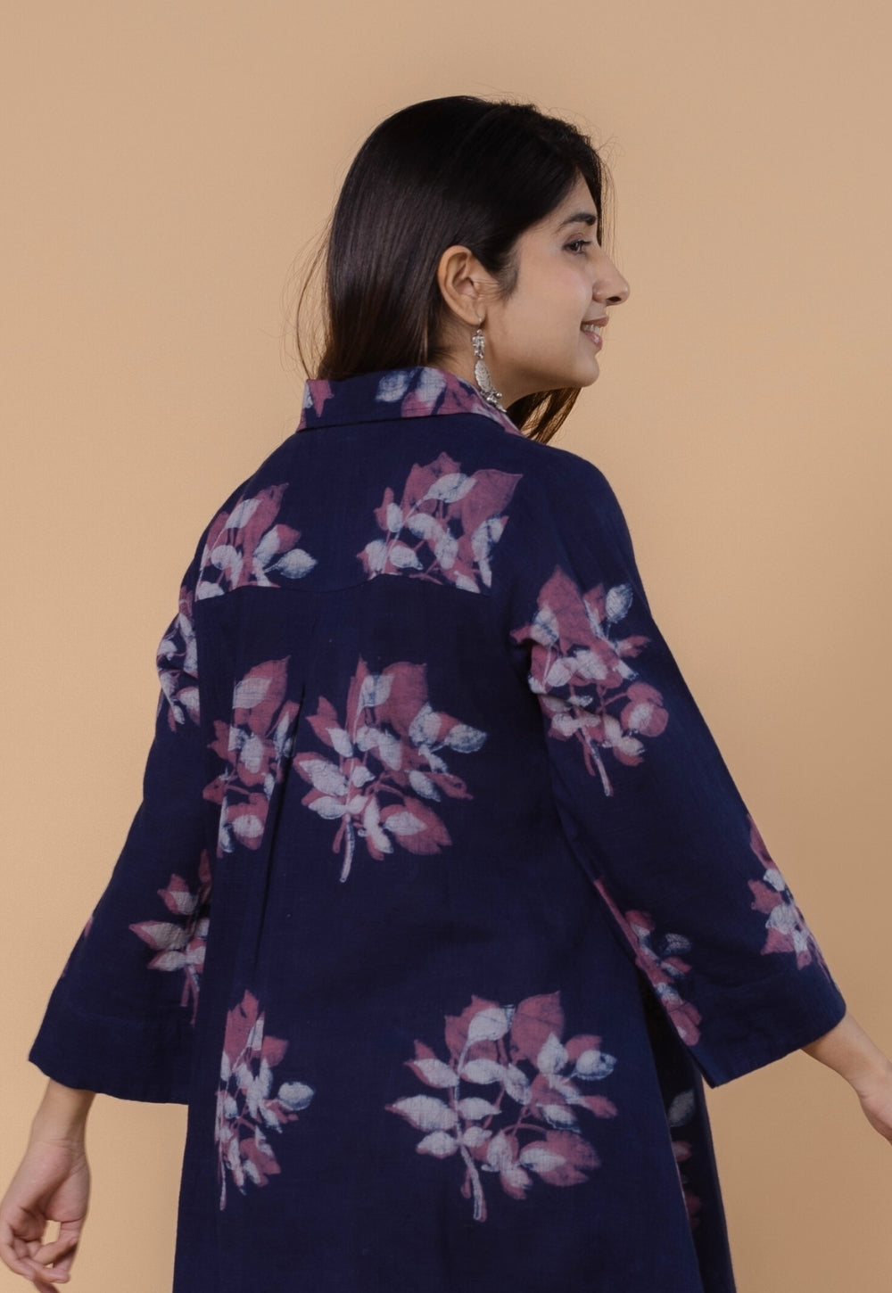 Drisha Purple Dabu Slub Cotton A Line Dress
