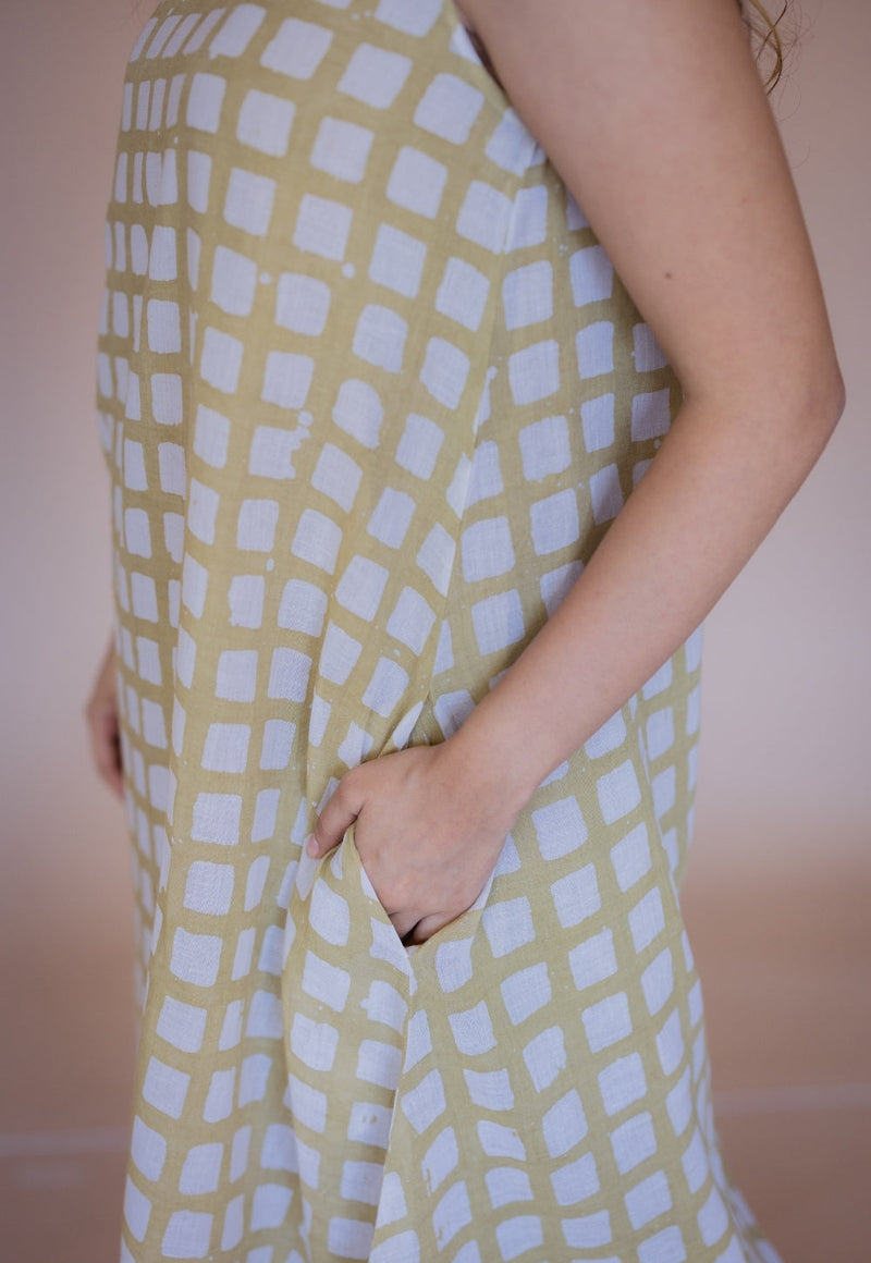 Asfia Green Batik MulMul A Line Dress with Slip