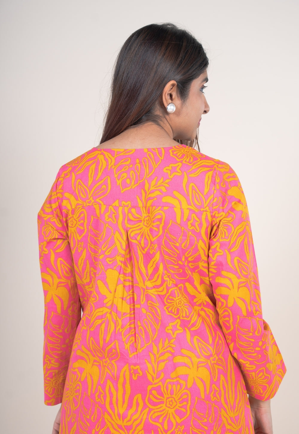 Raila Sunset Pink Printed Cotton Straight Kurta