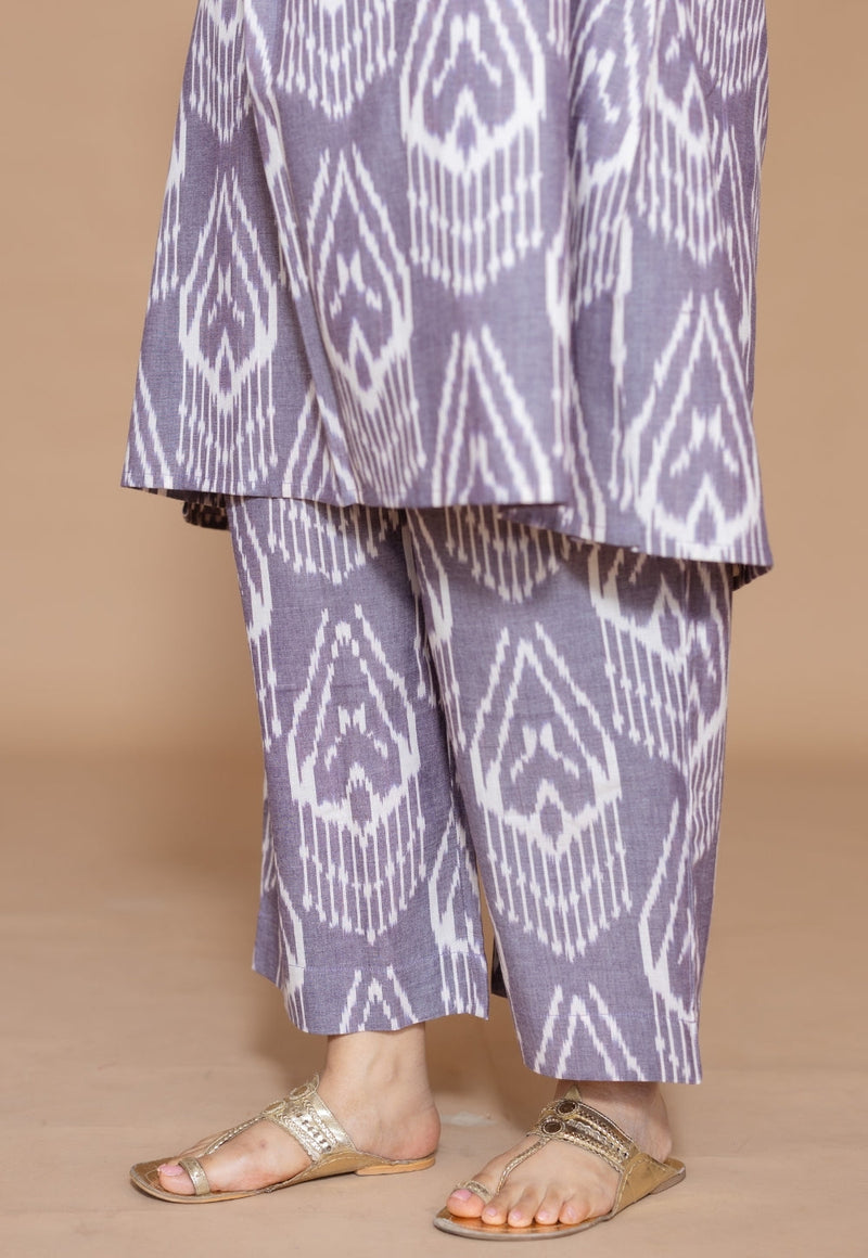 Yashi Grey Handloom Ikkat Cotton Straight Pant