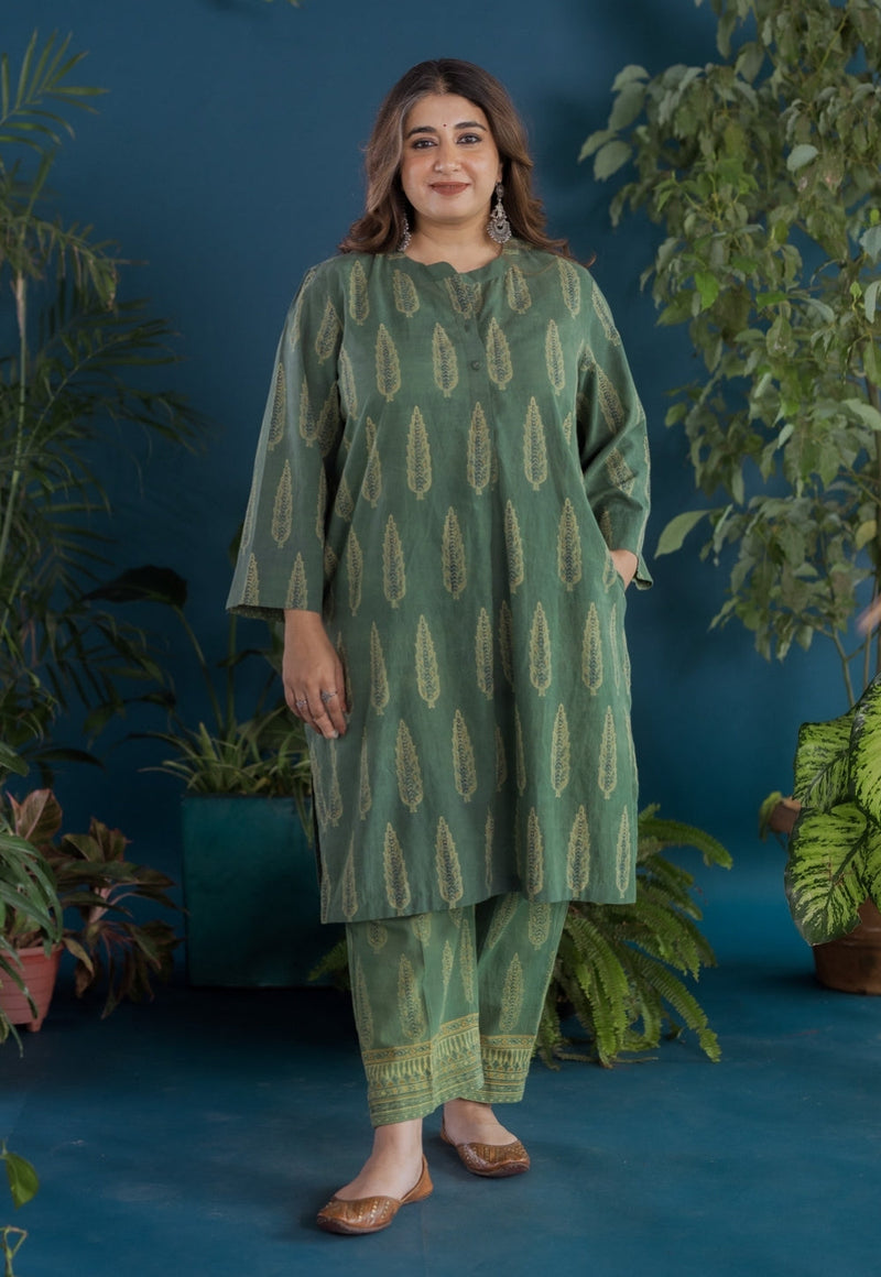 Harshi Green Ajrakh Cotton Straight Kurta