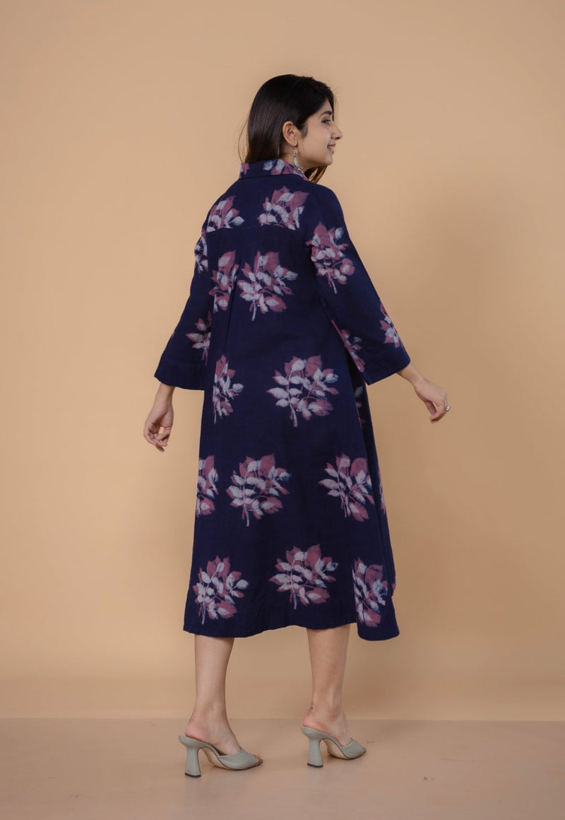 Drisha Purple Dabu Slub Cotton A Line Dress