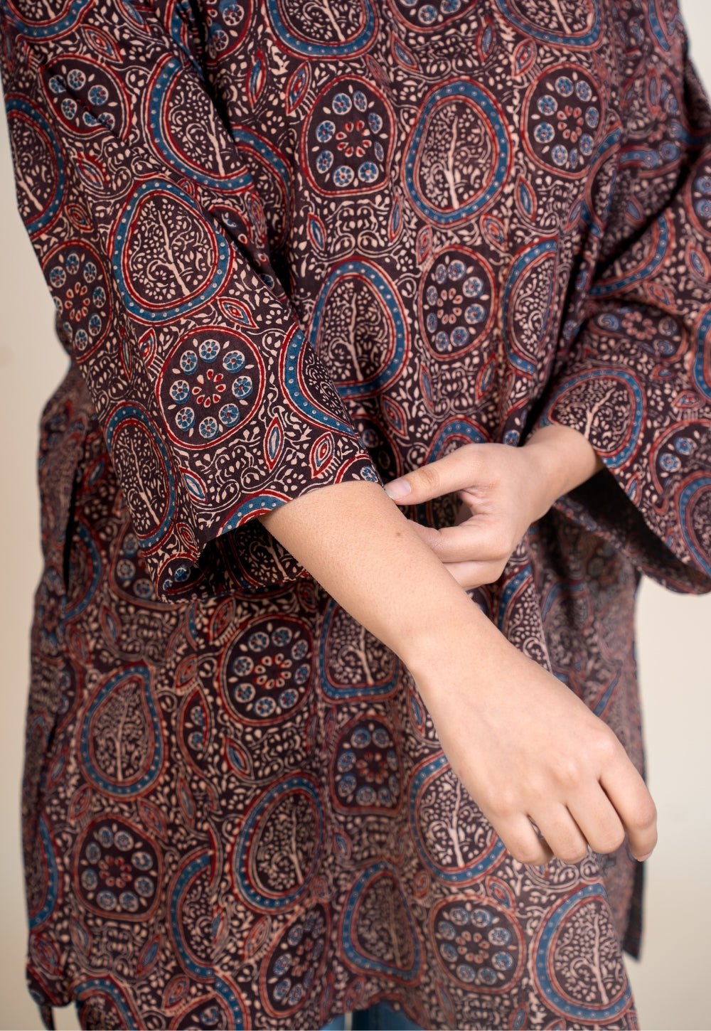 Aayra Red Ajrakh Cotton A Line Short Top