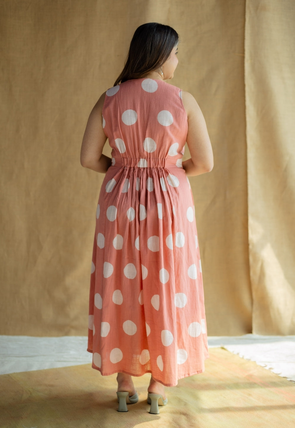 Libha Coral Hand Block Print Slub Cotton A Line Dress