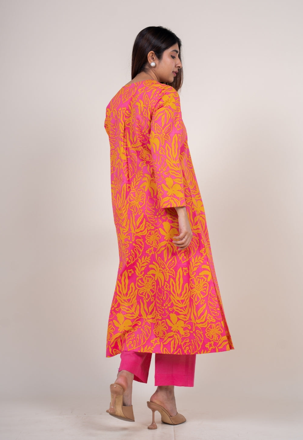 Raila Sunset Pink Printed Cotton Straight Kurta