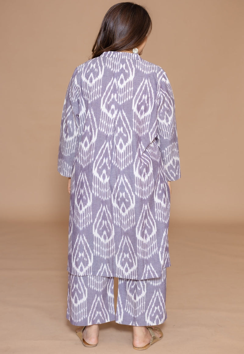 Ayaat Grey Handloom Ikkat Cotton Straight Kurta