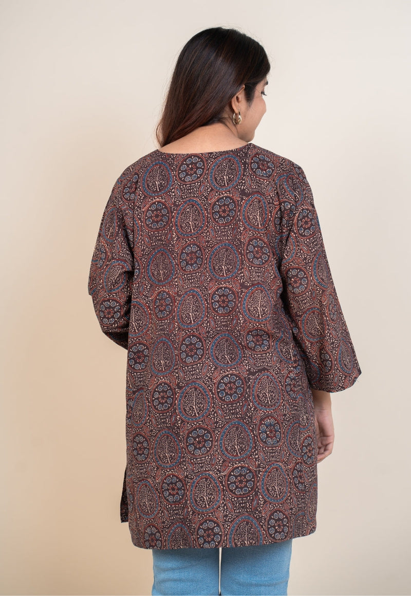 Aayra Red Ajrakh Cotton A Line Short Top