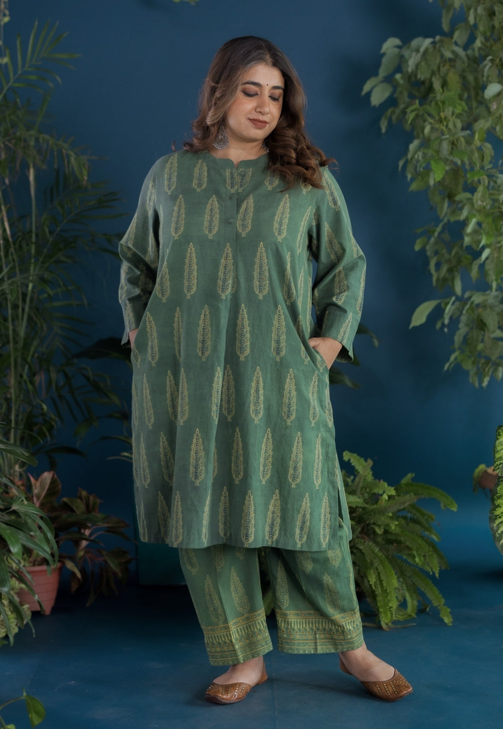 Harshi Green Ajrakh Cotton Straight Kurta