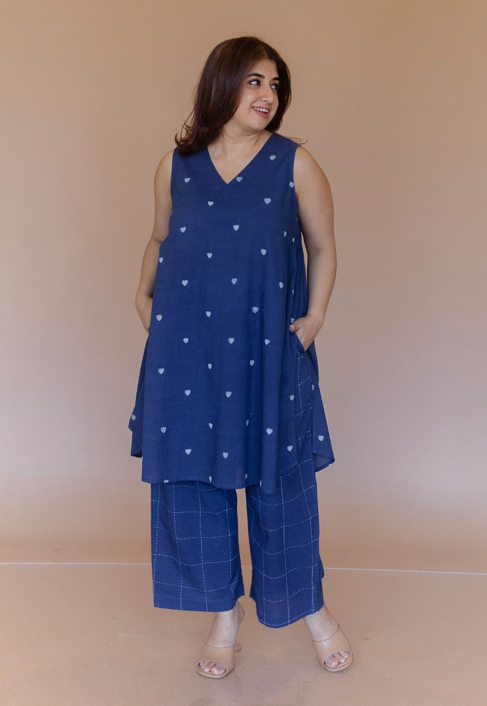 Arvika Blue Dabu Cotton A Line Kurta