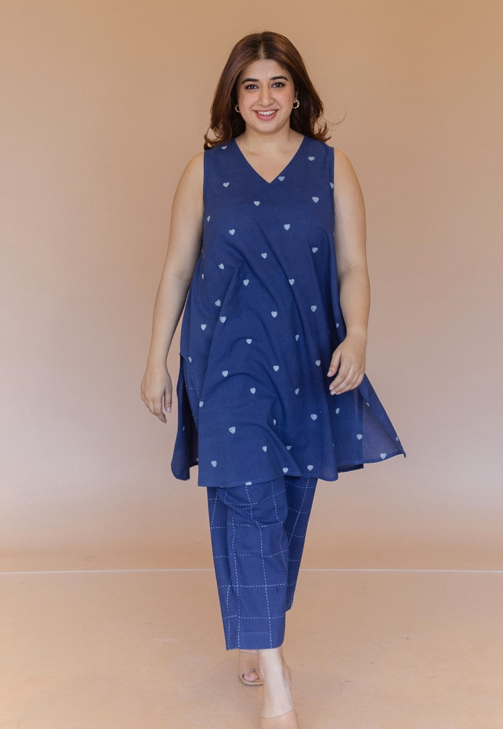 Arvika Blue Dabu Cotton A Line Kurta