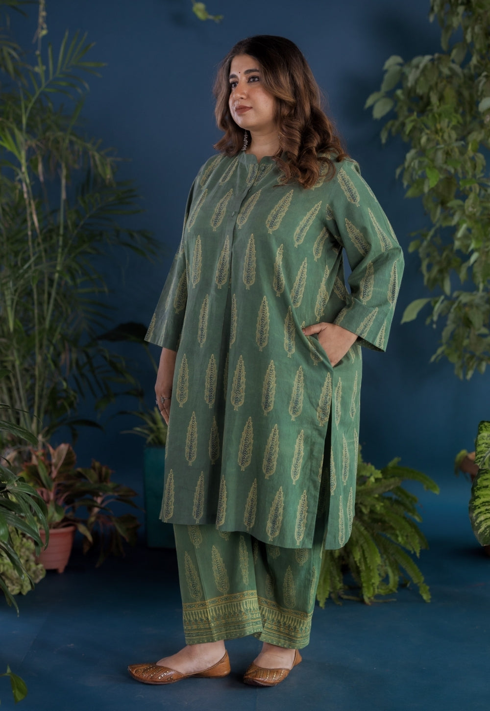 Harshi Green Ajrakh Cotton Straight Kurta