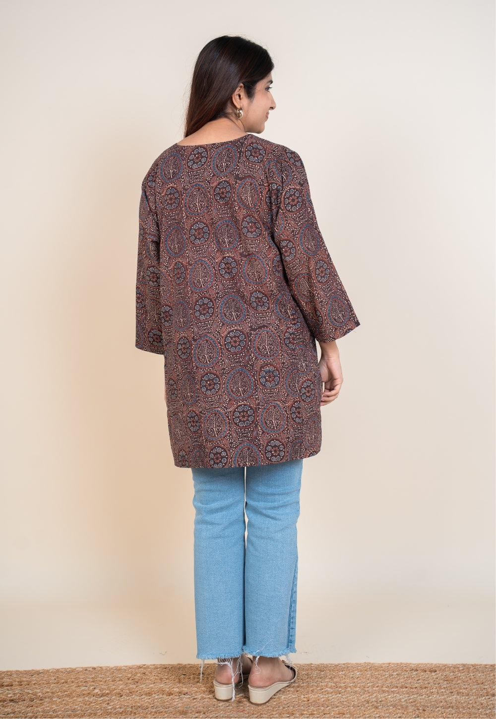 Aayra Red Ajrakh Cotton A Line Short Top