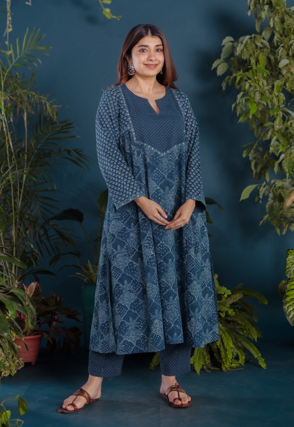 Prita Blue Dots Ajrakh Cotton Narrow Pant