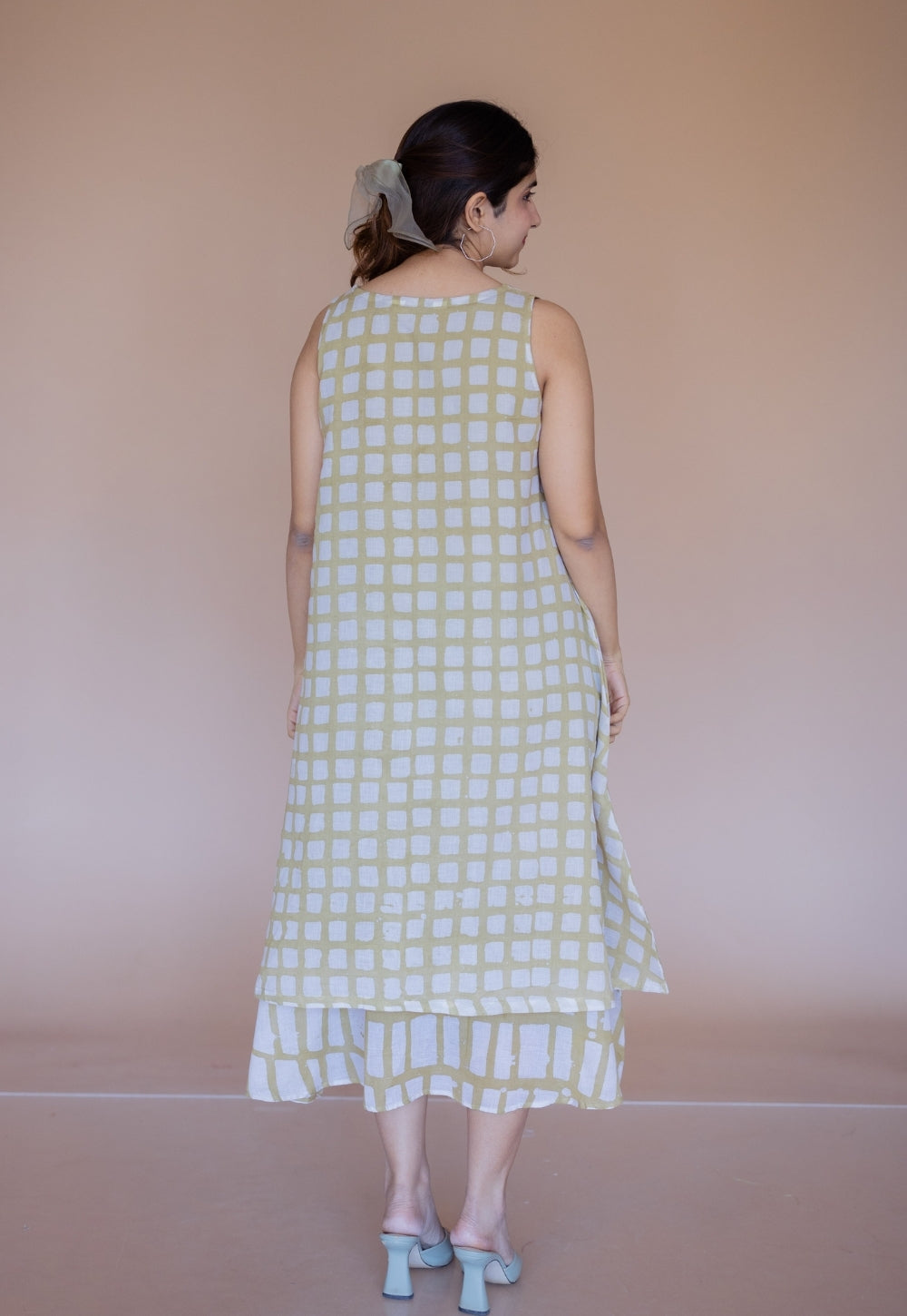 Asfia Green Batik MulMul A Line Dress with Slip