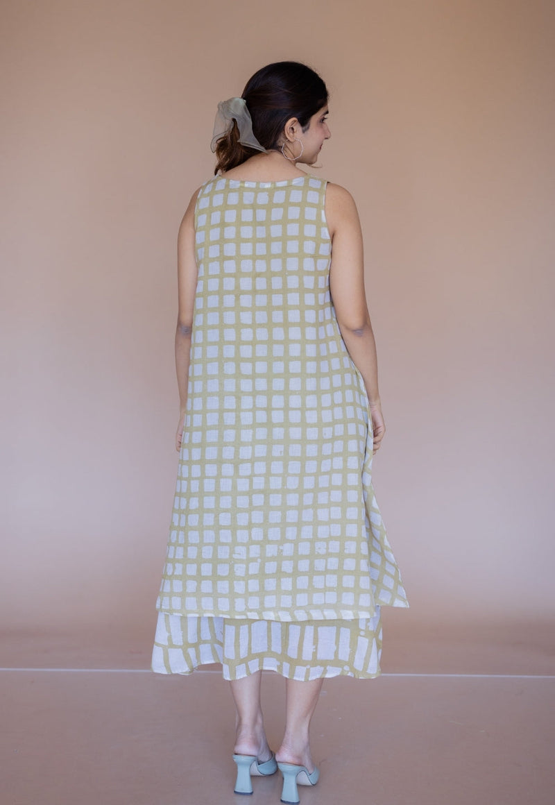 Asfia Green Batik MulMul A Line Dress with Slip