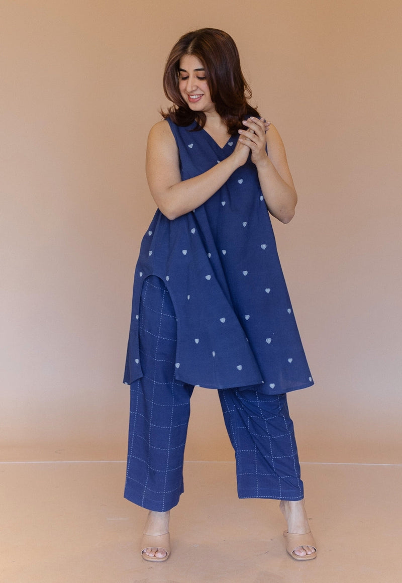 Arvika Blue Dabu Cotton A Line Kurta
