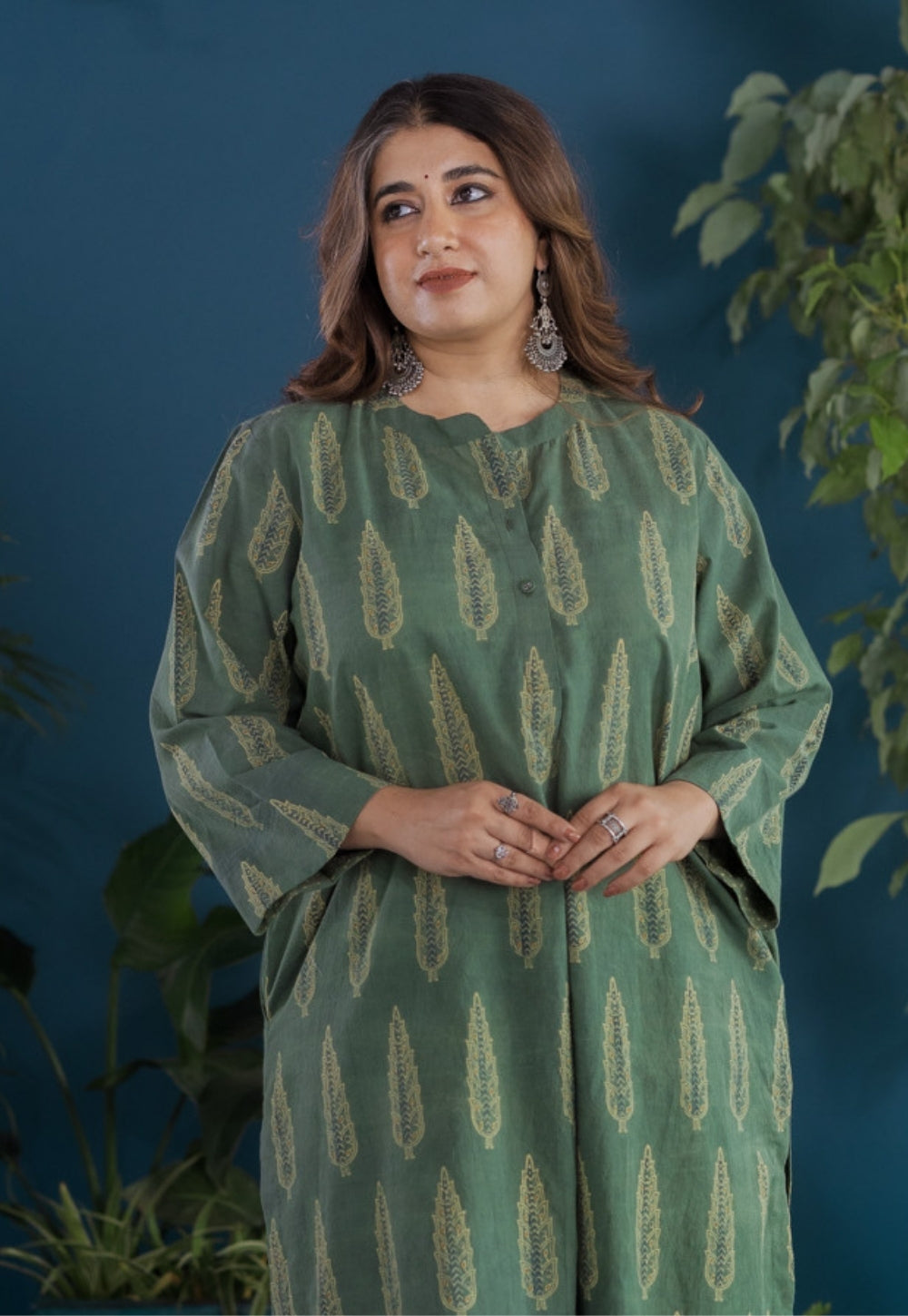 Harshi Green Ajrakh Cotton Straight Kurta