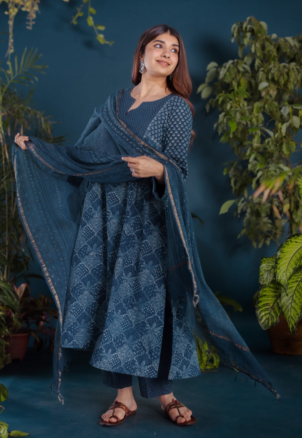 Prita Blue Dots Ajrakh Cotton Narrow Pant