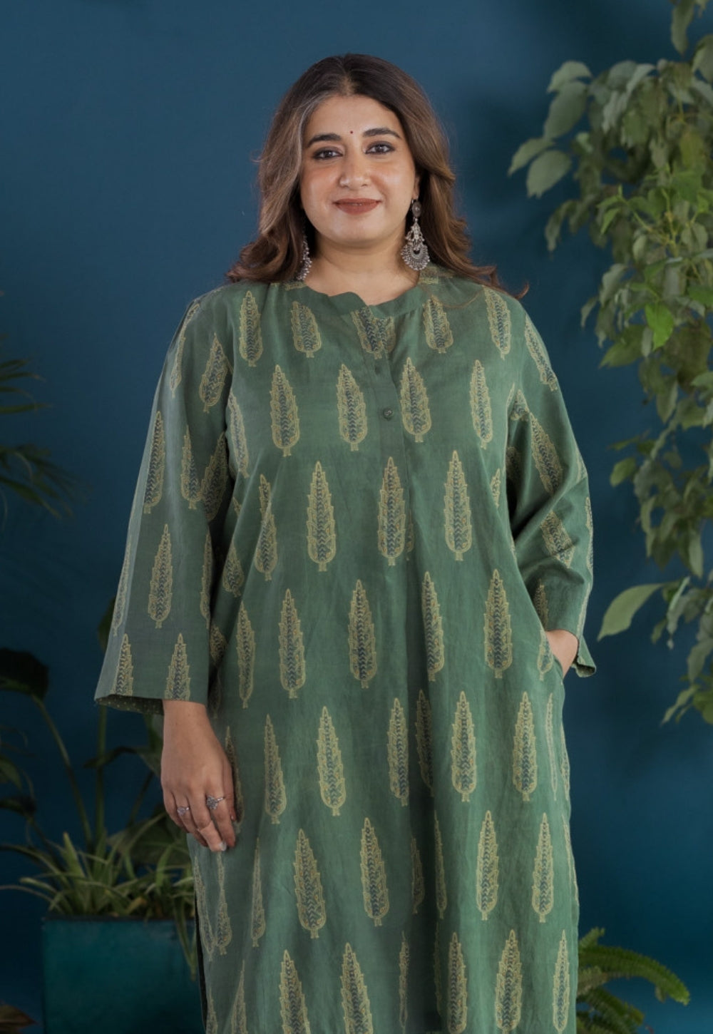Harshi Green Ajrakh Cotton Straight Kurta