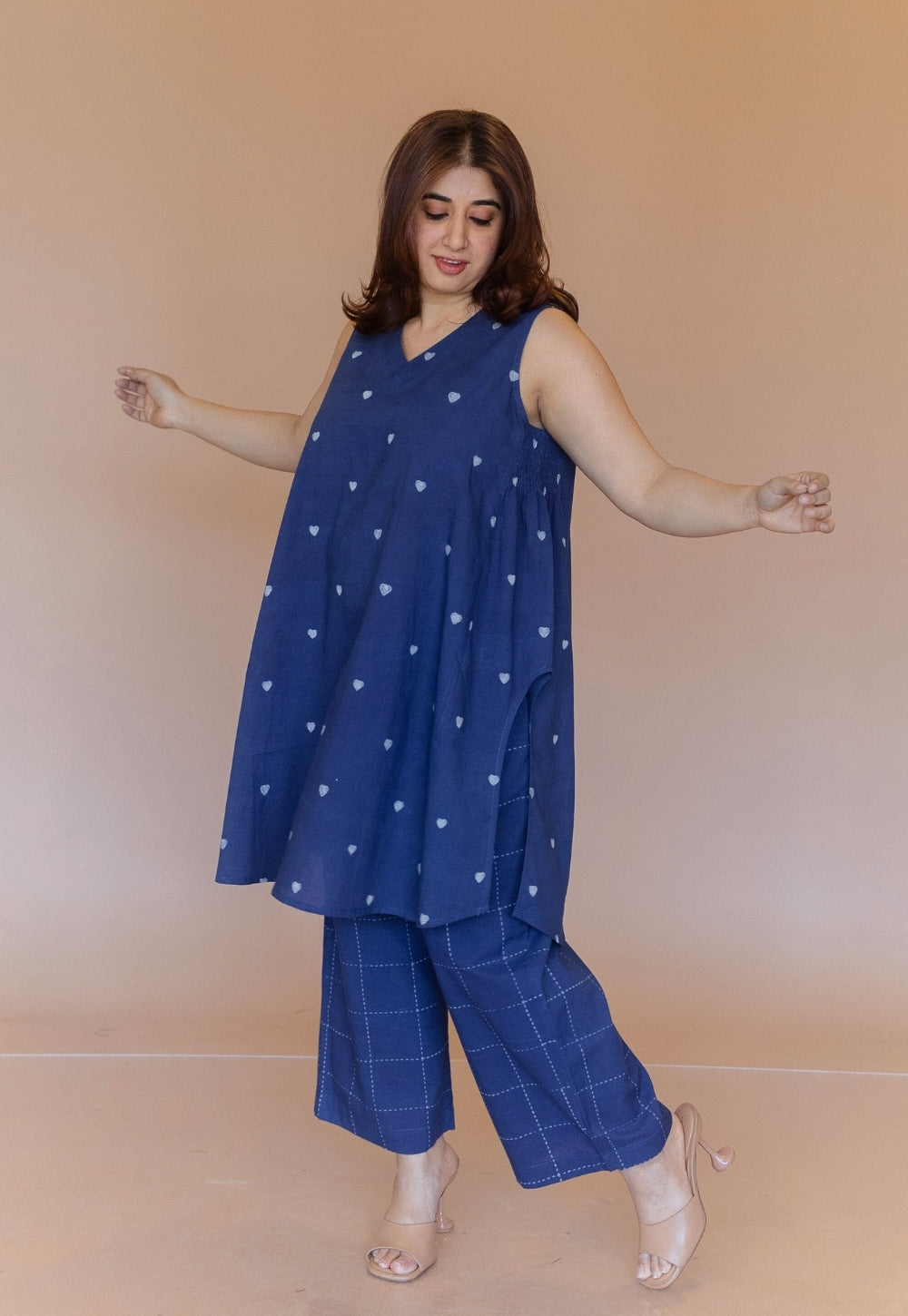 Arvika Blue Dabu Cotton A Line Kurta