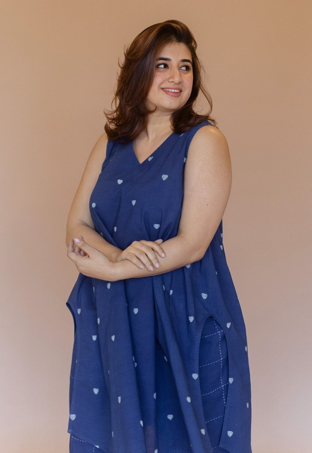 Arvika Blue Dabu Cotton A Line Kurta