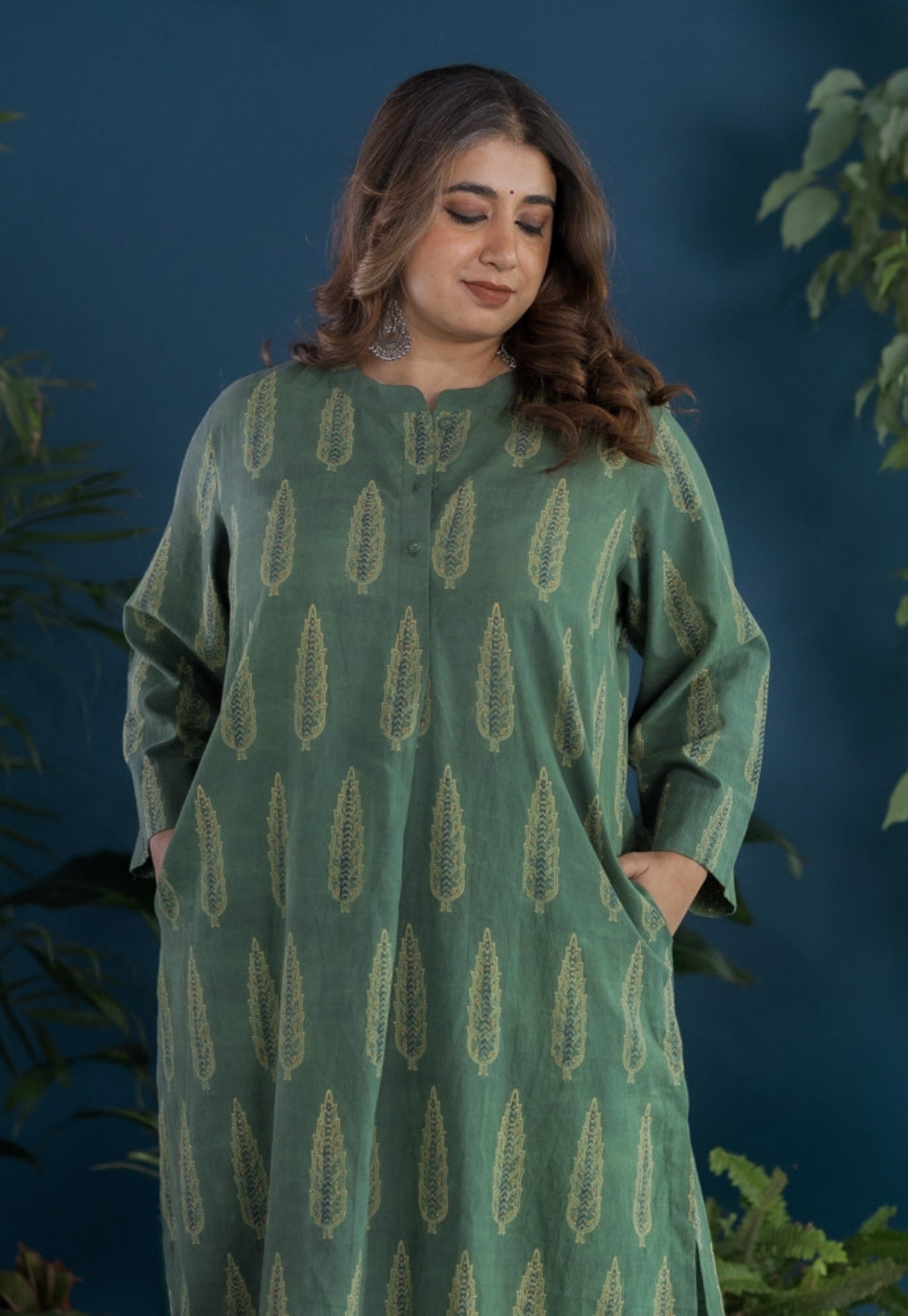 Harshi Green Ajrakh Cotton Straight Kurta