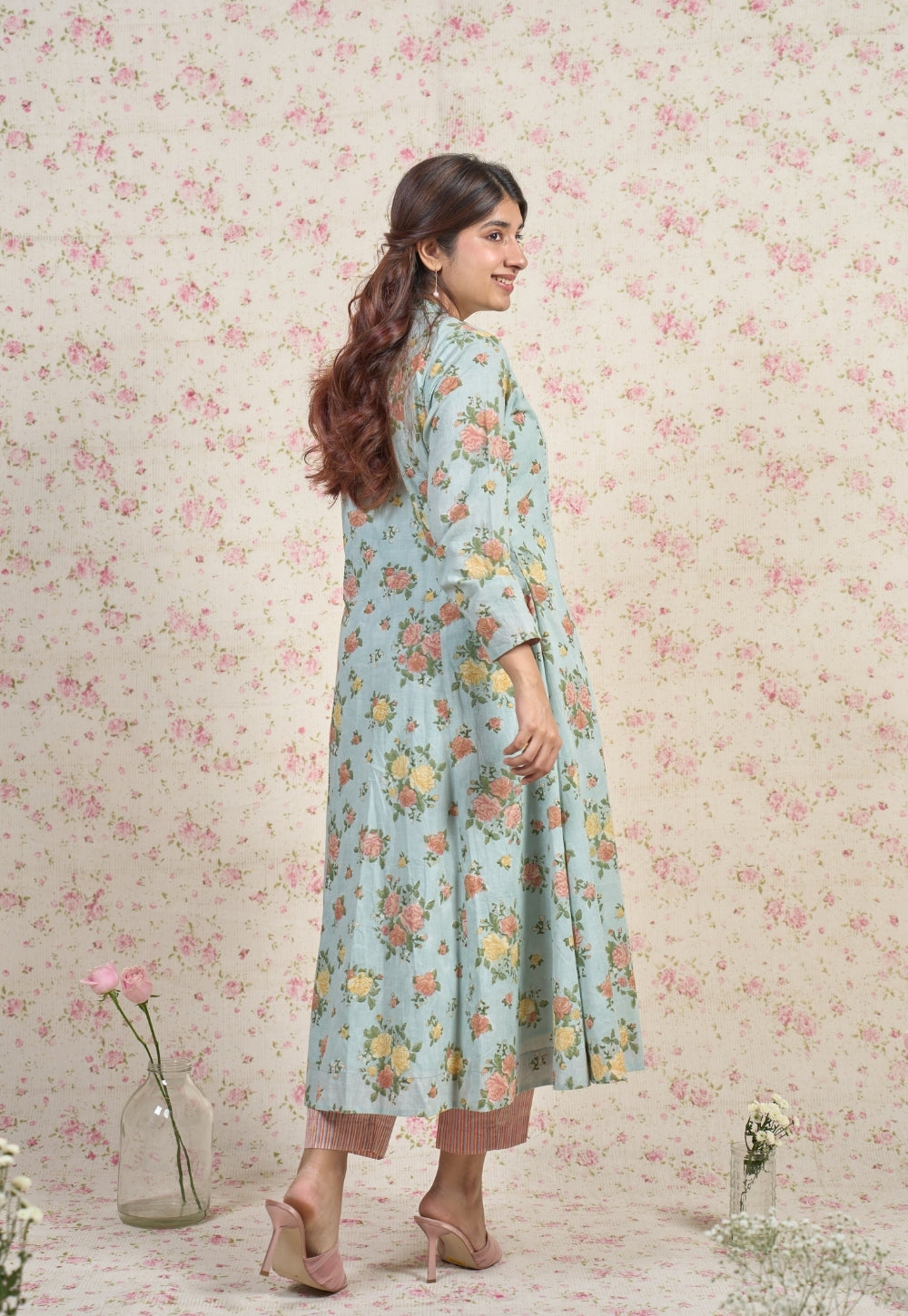 Emma Blue Sanganeri Slub Cotton Kali Kurta