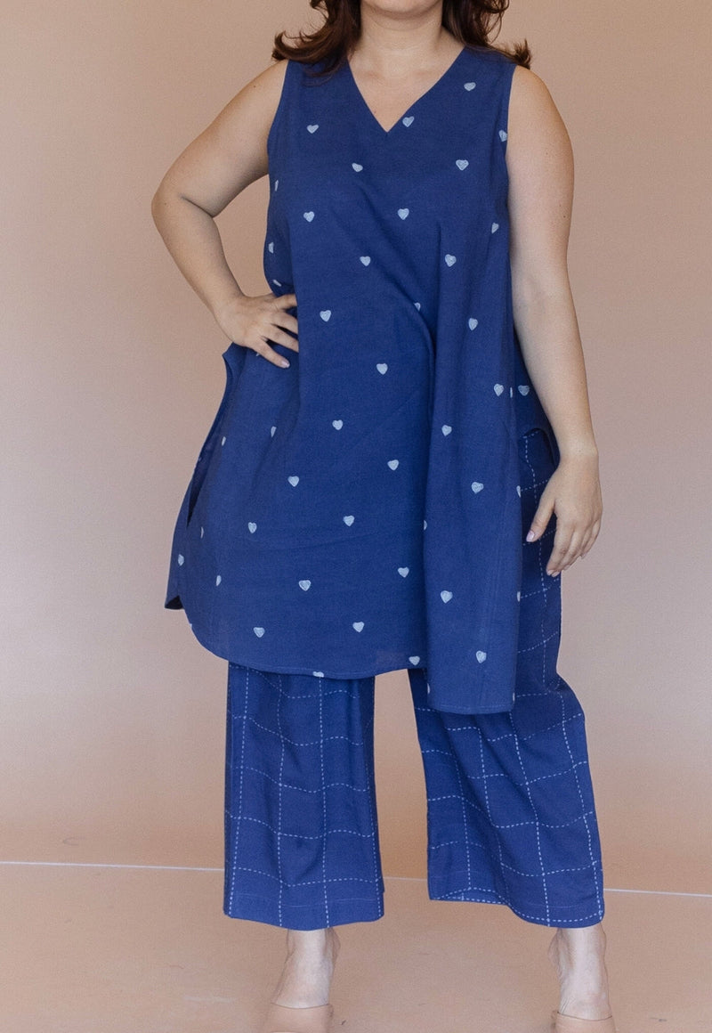 Arvika Blue Dabu Cotton A Line Kurta