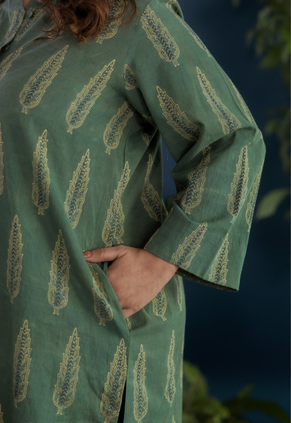 Harshi Green Ajrakh Cotton Straight Kurta