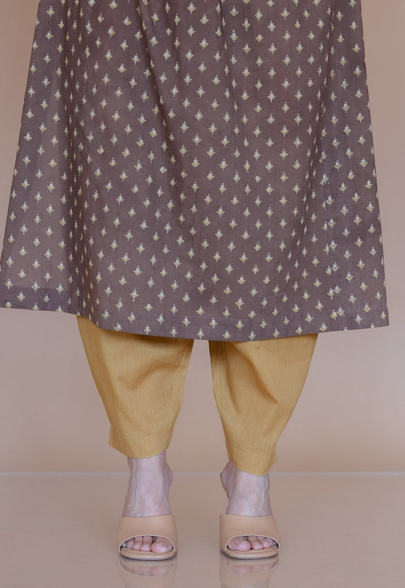 Tarin Yellow Solid Slub Cotton Afghan Pant