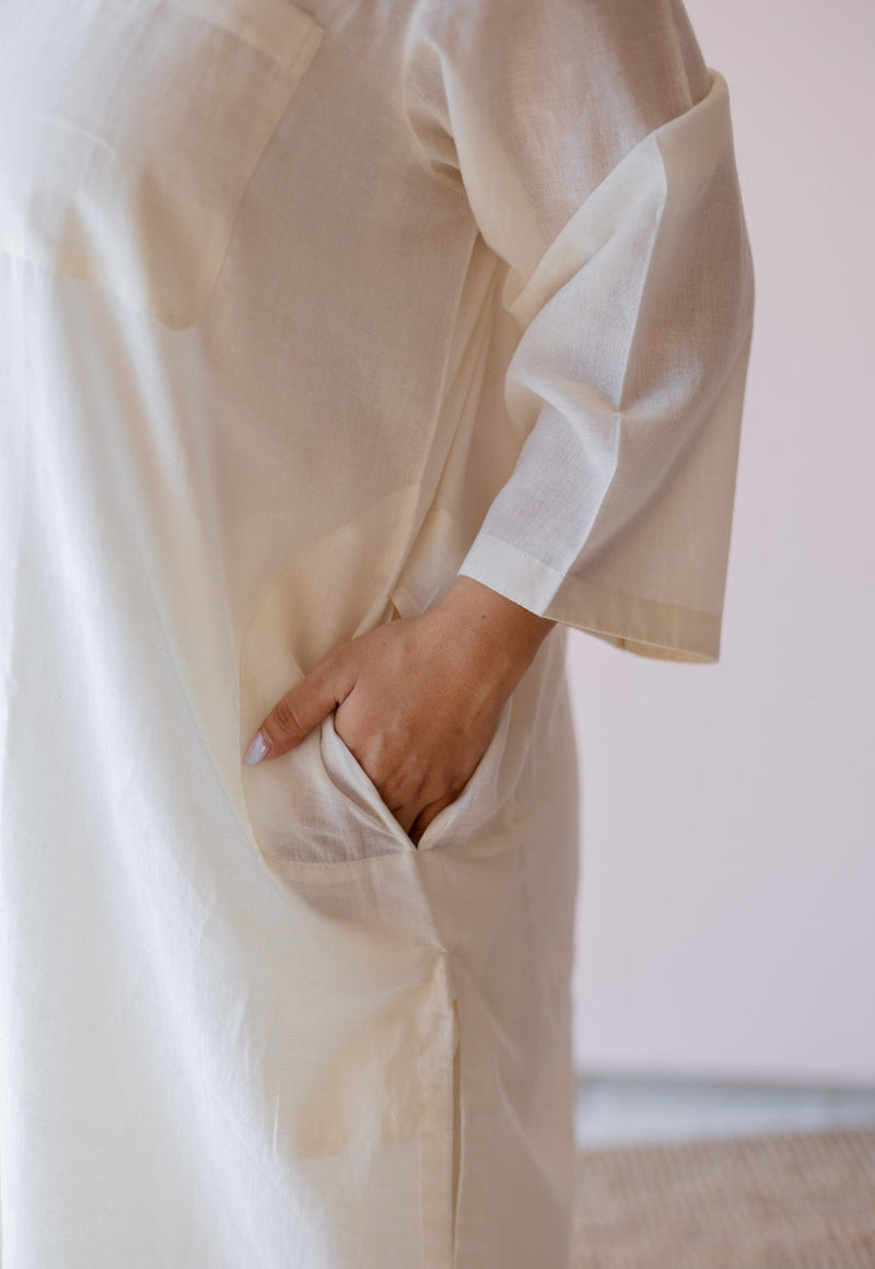 Hina Off White Solid Handloom Cotton Anti-Fit Kurta