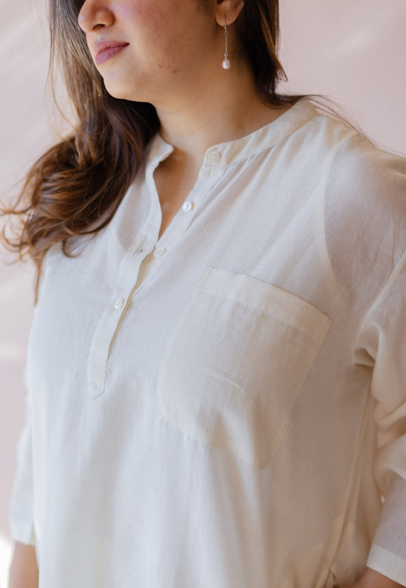 Hina Off White Solid Handloom Cotton Anti-Fit Kurta