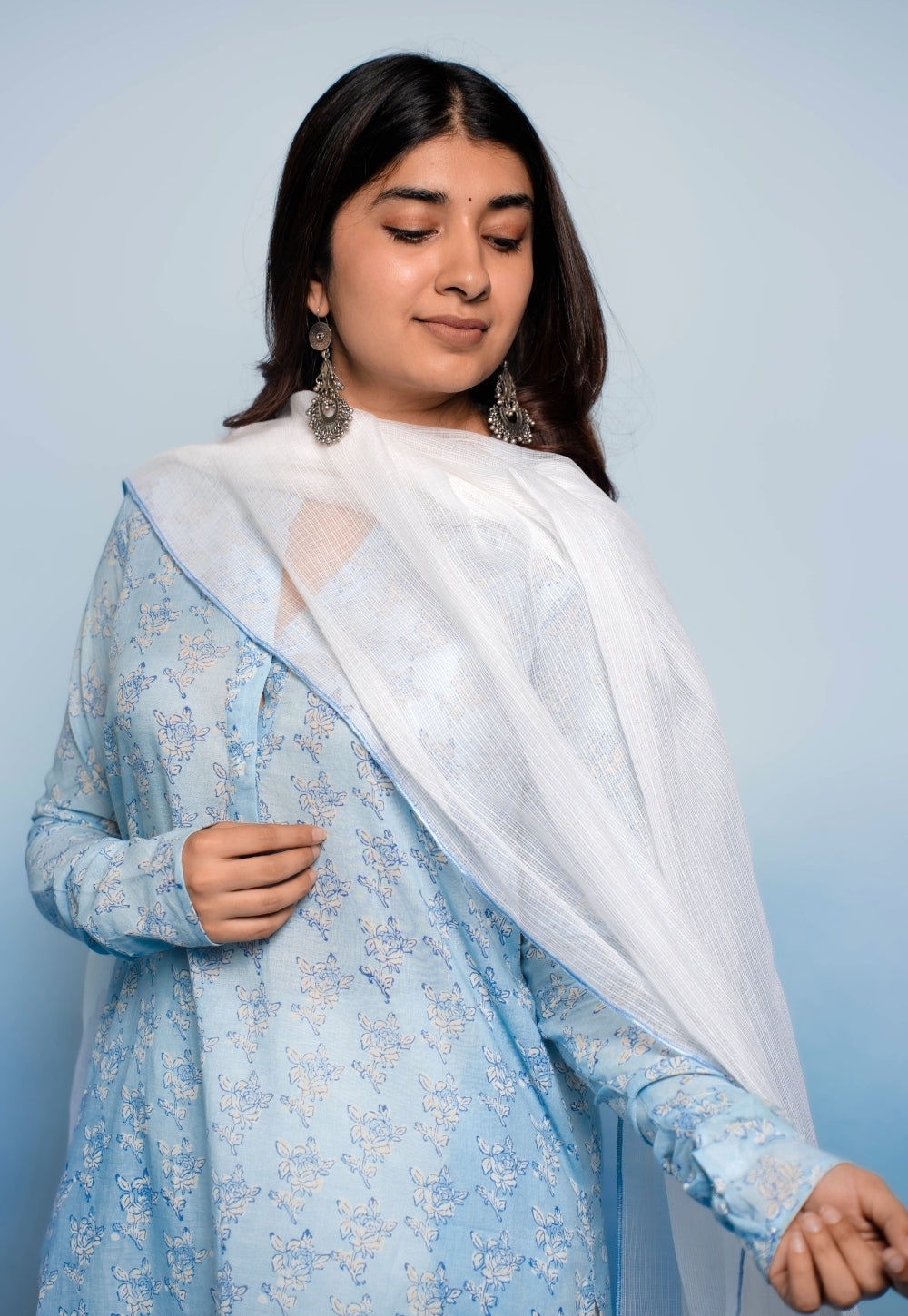 Tanya Blue Dabu Mul Cotton Straight Kurta