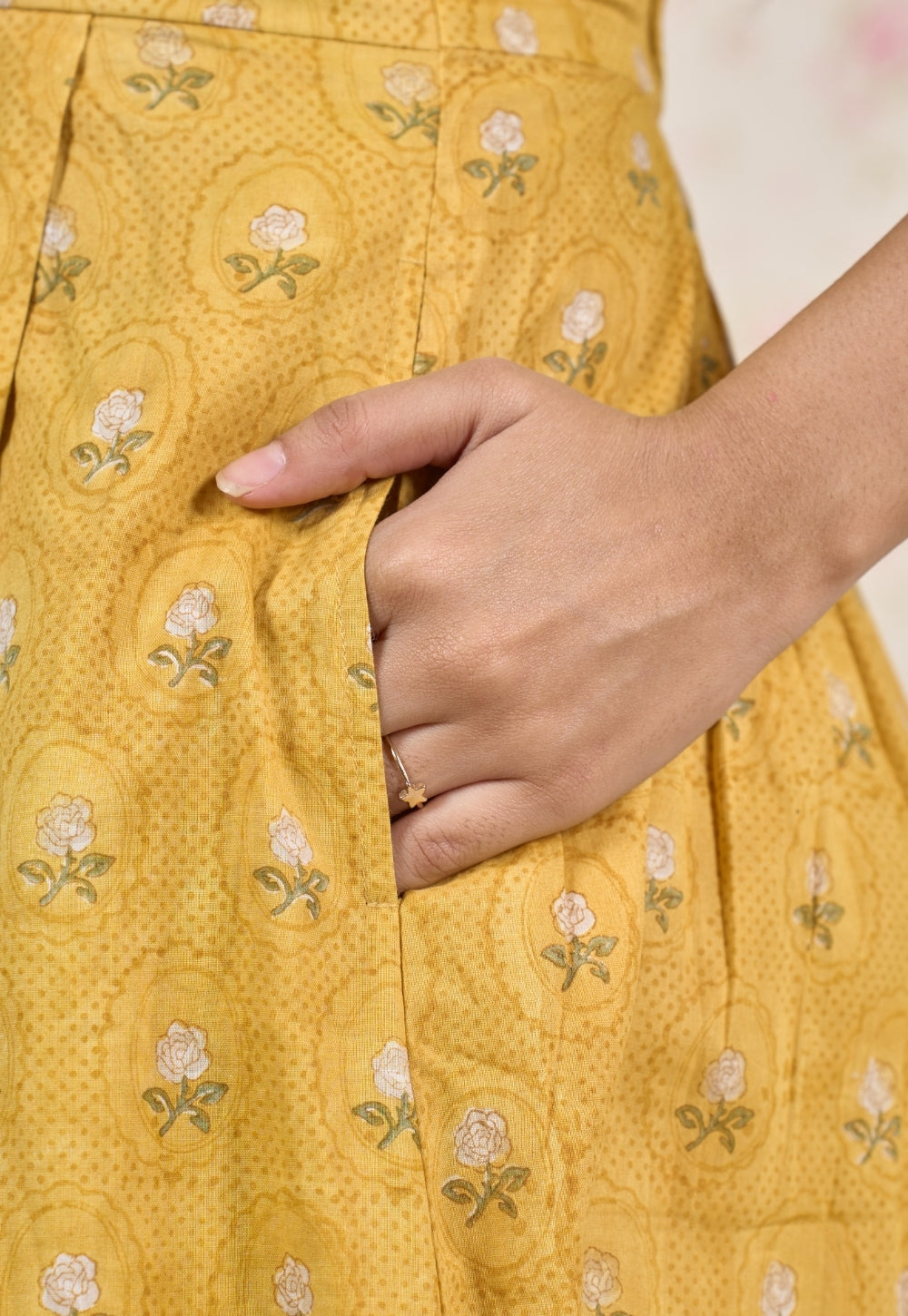 Jenny Yellow Sanganeri Mul Cotton A Line Dress